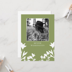 Mosgroen Wit Bloemen B/W Foto Vrijgezellenfeest Kaart