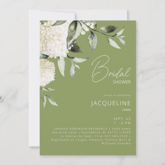 Mosgroen Wit Hydrangeas Vrijgezellenfeest Kaart (Voorkant)