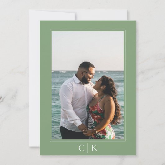 Mosgroen Zeesterren Monogram Foto Save The Date (Achterkant)