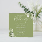 Mosgroene bloemige groenblijvende vierkante trouwf kaart (Staand voorkant)