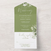 Mosgroene bloemige groene monogram bruiloft all in one uitnodiging (Binnen)