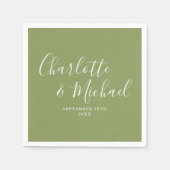 Mosgroene Elegante Moderne Script Bruiloft Servet (Voorkant)