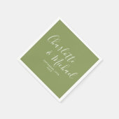 Mosgroene Elegante Moderne Script Bruiloft Servet (Hoek)