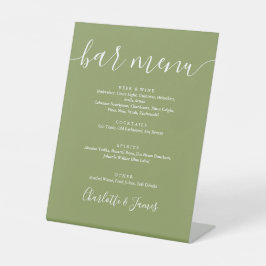 Mosgroene Elegante Moderne Script Bruiloftsbarmenu Reclamebord Met Voetstuk