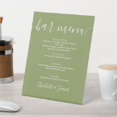 Mosgroene Elegante Moderne Script Bruiloftsbarmenu Reclamebord Met Voetstuk (Insitu)