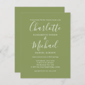 Mosgroene Elegante Moderne Scriptie Bruiloft Uitnodiging Briefkaart (Voorkant / Achterkant)