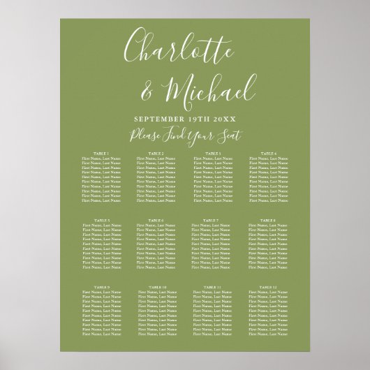 Mosgroene handtekening script huwelijks zitplaatse poster (Voorkant)