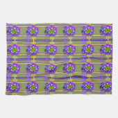 Mosgroene Keukenhanddoeken met Paarse Bloemen (Horizontaal)