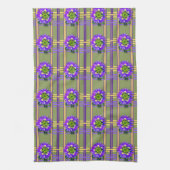 Mosgroene Keukenhanddoeken met Paarse Bloemen (Verticaal)