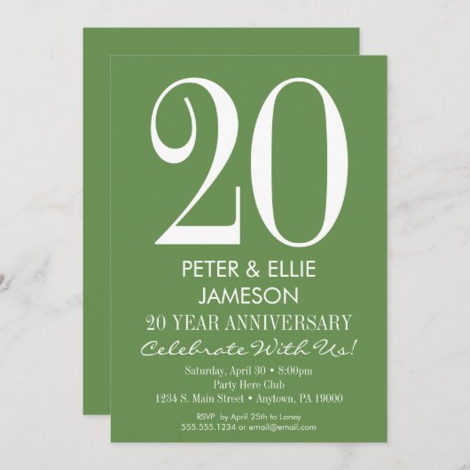 Mosgroene moderne eenvoudige jubileumuitnodigingen kaart (Voorkant / Achterkant)