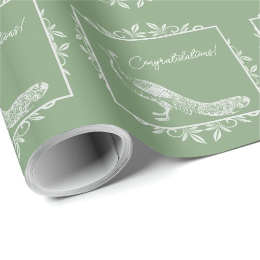 Mosgroene Pauw Bruiloft Bloemstuk Cadeaupapier (Rol Hoek)