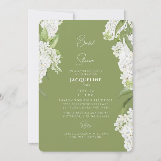 Mosgroene Witte Hydrangea Bruidsuitnodiging Kaart (Voorkant)