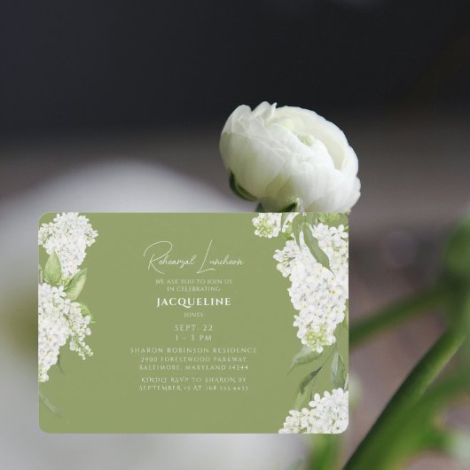 Mosgroene witte Hydrangea's Rehearsal Luncheon Kaart