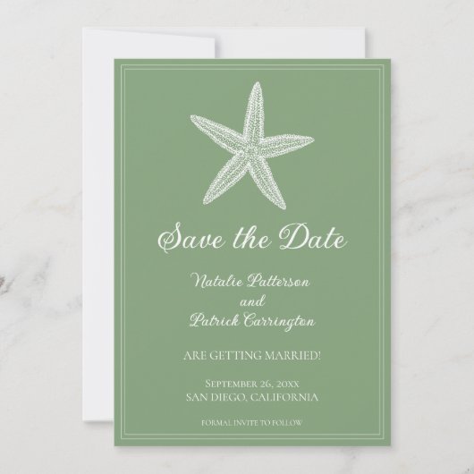Mosgroene zeester save-the-date uitnodiging (Voorkant)