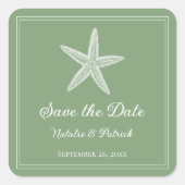 Mosgroene Zeester Save the Date Vierkante Sticker (Voorkant)