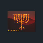 Moshe's Menorah Canvas Afdruk<br><div class="desc">Een afbeelding van de zeven vertakte menora (kandelaar) gemaakt door de Israëlieten na de Exodus uit Egypte. Aanpassen door uw eigen tekst toe te voegen. In de Thora wordt Moshe Rabbenu verteld: "Gij zult een Menora maken van zuiver goud, uitgeslagen, zal de Menora worden gemaakt, zijn basis, zijn tak, zijn...</div>