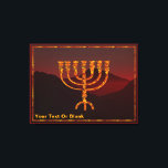 Moshe's Menorah Canvas Afdruk<br><div class="desc">Een afbeelding van de zeven vertakte menora (kandelaar) gemaakt door de Israëlieten na de Exodus uit Egypte. Aanpassen door uw eigen tekst toe te voegen. In de Thora wordt Moshe Rabbenu verteld: "Gij zult een Menora maken van zuiver goud, uitgeslagen, zal de Menora worden gemaakt, zijn basis, zijn tak, zijn...</div>