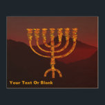 Moshe's Menorah Hout Afdruk<br><div class="desc">Een afbeelding van de zeven vertakte menora (kandelaar) gemaakt door de Israëlieten na de Exodus uit Egypte. Aanpassen door uw eigen tekst toe te voegen. In de Thora wordt Moshe Rabbenu verteld: "Gij zult een Menora maken van zuiver goud, uitgeslagen, zal de Menora worden gemaakt, zijn basis, zijn tak, zijn...</div>