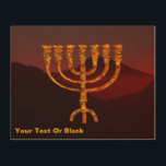 Moshe's Menorah Hout Afdruk<br><div class="desc">Een afbeelding van de zeven vertakte menora (kandelaar) gemaakt door de Israëlieten na de Exodus uit Egypte. Aanpassen door uw eigen tekst toe te voegen. In de Thora wordt Moshe Rabbenu verteld: "Gij zult een Menora maken van zuiver goud, uitgeslagen, zal de Menora worden gemaakt, zijn basis, zijn tak, zijn...</div>