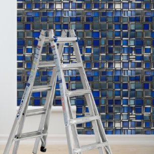 Mosiac Zilver Blauwe Tegels Patroon Afpellen Stick Behang