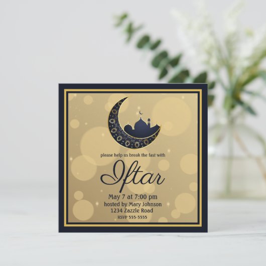 Moskee Crescent Moon Ramadan, blauw, goud Kaart (Staand voorkant)