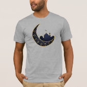 Moskee Crescent Moon Ramadan, blauw, goud T-shirt (Voorkant)