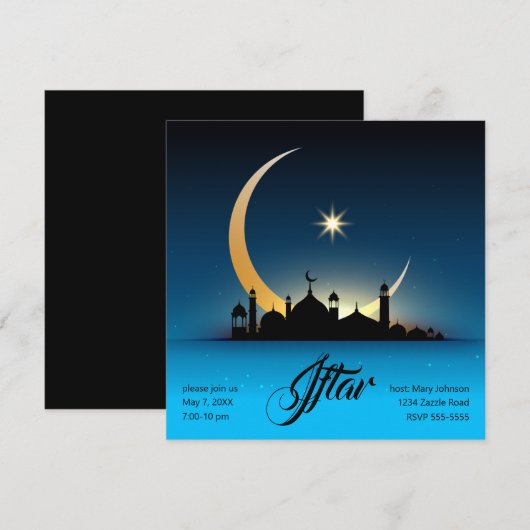 Moskee Crescent Moon Ramadan, turkoois, zwart Kaart (Voorkant / Achterkant)