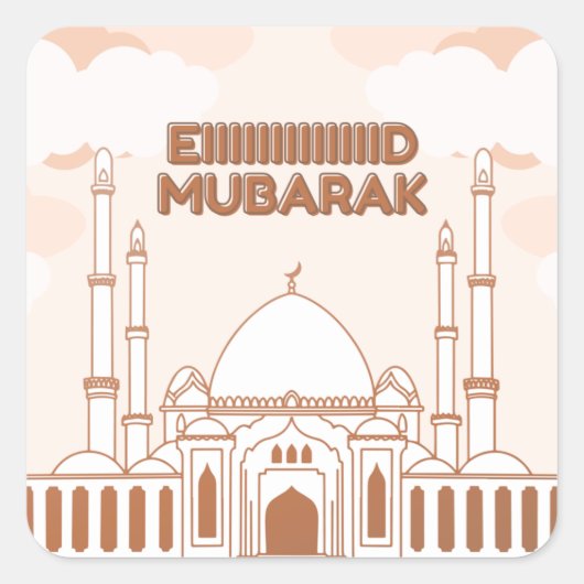 Moskee-engelse arabische happy eid -Eid Al Fitr- Vierkante Sticker (Voorkant)