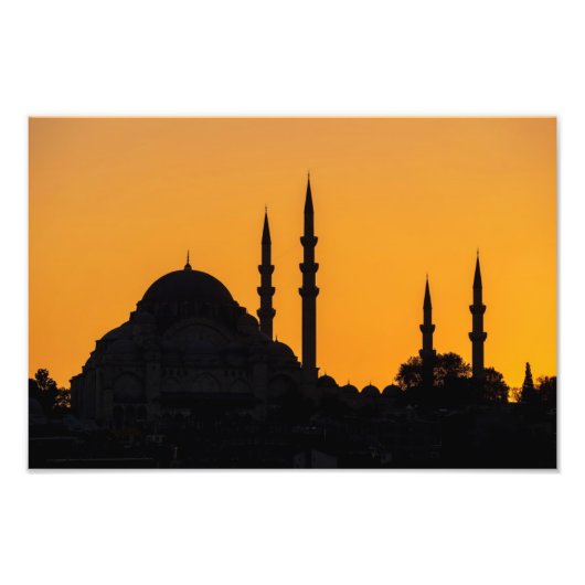 Moskee in Istanbul in Turkije met zonsondergang Foto Afdruk (Voorkant)