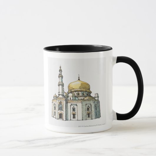 moskee met gouden ui-koepel en minaret mok (Rechts)