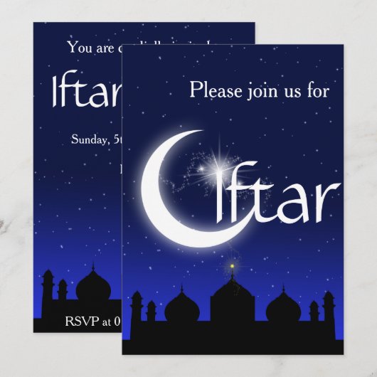Moskee Silhouet bij Nacht Iftar Feest Uitnodiging (Voorkant / Achterkant)