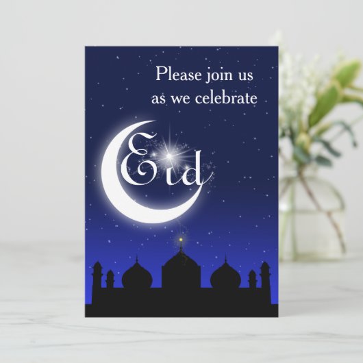 Moskee Silhouet 's Nachts - Eid Feest Uitnodiging (Staand voorkant)