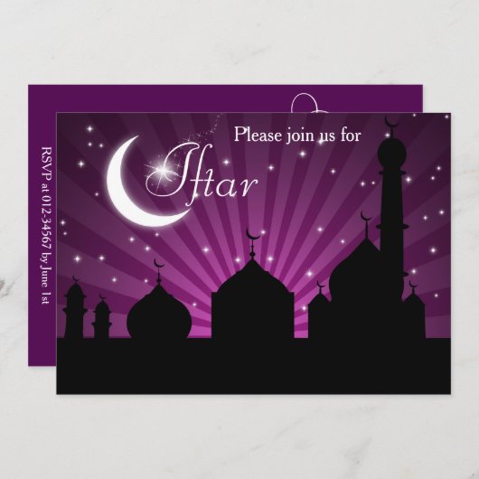 Moskee Silhouette Paarse Nacht Uitnodiging (Voorkant / Achterkant)
