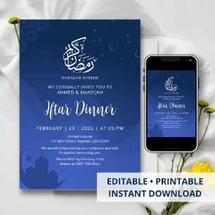 Moskee uitnodiging Ramadan Iftar Blauwe Nachtelijk