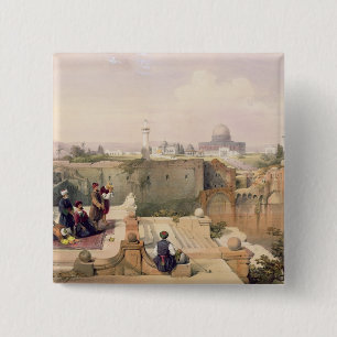 Moskee van Omar die de plaats van de tempel toont Vierkante Button 5,1 Cm
