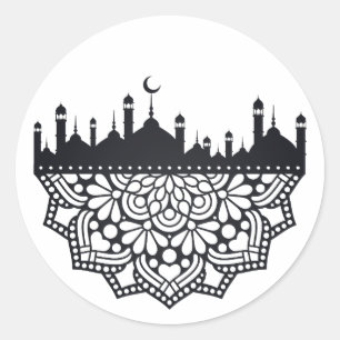 moskeeën silhouettes met bloem- en sierverklikker ronde sticker
