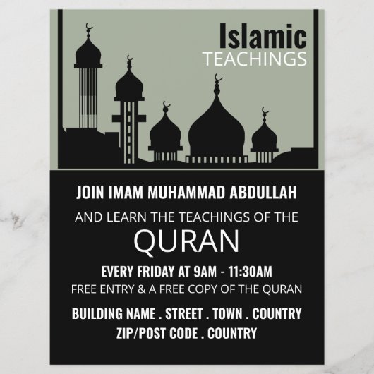 Moskeesilhouet, islamitische onderwijsreclame flyer (Voorkant)