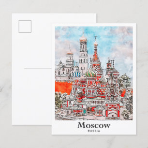 Moskou Rusland Architectuur Waterverf Sketch Briefkaart