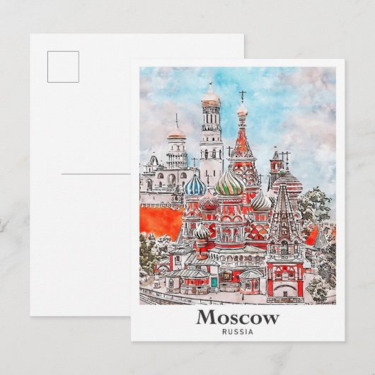 Moskou Rusland Architectuur Waterverf Sketch Briefkaart (Voorkant / Achterkant)