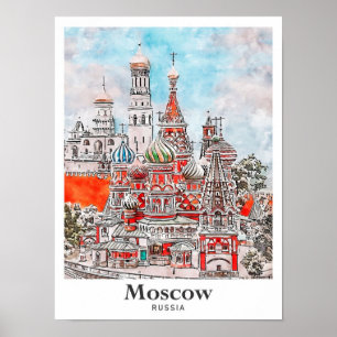 Moskou Rusland Architectuur Waterverf Sketch Poster