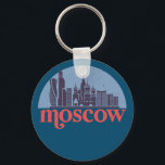 Moskou Rusland City Skyline  Cityscape Sleutelhanger<br><div class="desc">en retro-stadsplan met prachtige skyline, toeristische attractie en cityscape art. Koelwolkenkrabber en bouwartikelen voor silhouette-illustratie voor toeristen en reizigers. Perfect als souvenir om terug naar huis te brengen wanneer je over de wereld reist. Bespaar de herinnering aan uw reis en vakantie met familie en vrienden. De achtergrondkleur kan aan uw...</div>