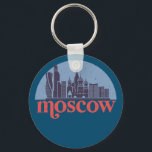 Moskou Rusland City Skyline  Cityscape Sleutelhanger<br><div class="desc">en retro-stadsplan met prachtige skyline, toeristische attractie en cityscape art. Koelwolkenkrabber en bouwartikelen voor silhouette-illustratie voor toeristen en reizigers. Perfect als souvenir om terug naar huis te brengen wanneer je over de wereld reist. Bespaar de herinnering aan uw reis en vakantie met familie en vrienden. De achtergrondkleur kan aan uw...</div>