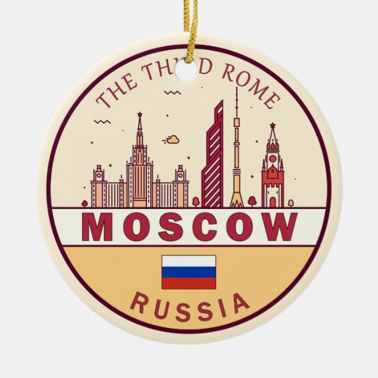 Moskou Rusland City Skyline Embleem Keramisch Ornament (Voorkant)