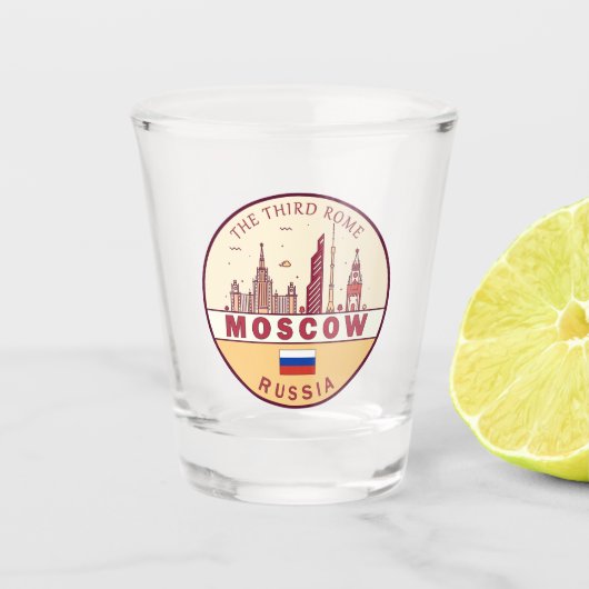 Moskou Rusland City Skyline Embleem Shot Glas (Voorkant)