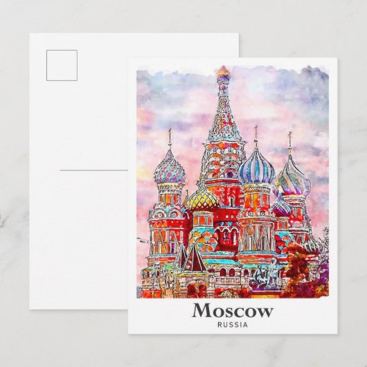 Moskou Rusland Denemarken Waterverf Hand getrokken Briefkaart (Voorkant / Achterkant)