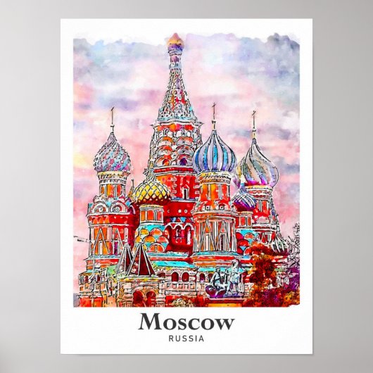 Moskou Rusland Denemarken Waterverf Hand getrokken Poster (Voorkant)