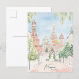 Moskou Rusland Gouache Schilderij Illustratie Reiz Briefkaart