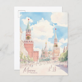 Moskou Rusland Gouache Schilderij Illustratie Reiz Briefkaart