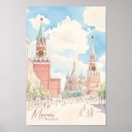 Moskou Rusland Gouache Schilderij Illustratie Reiz Poster