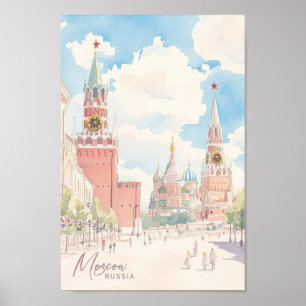 Moskou Rusland Gouache Schilderij Illustratie Reiz Poster